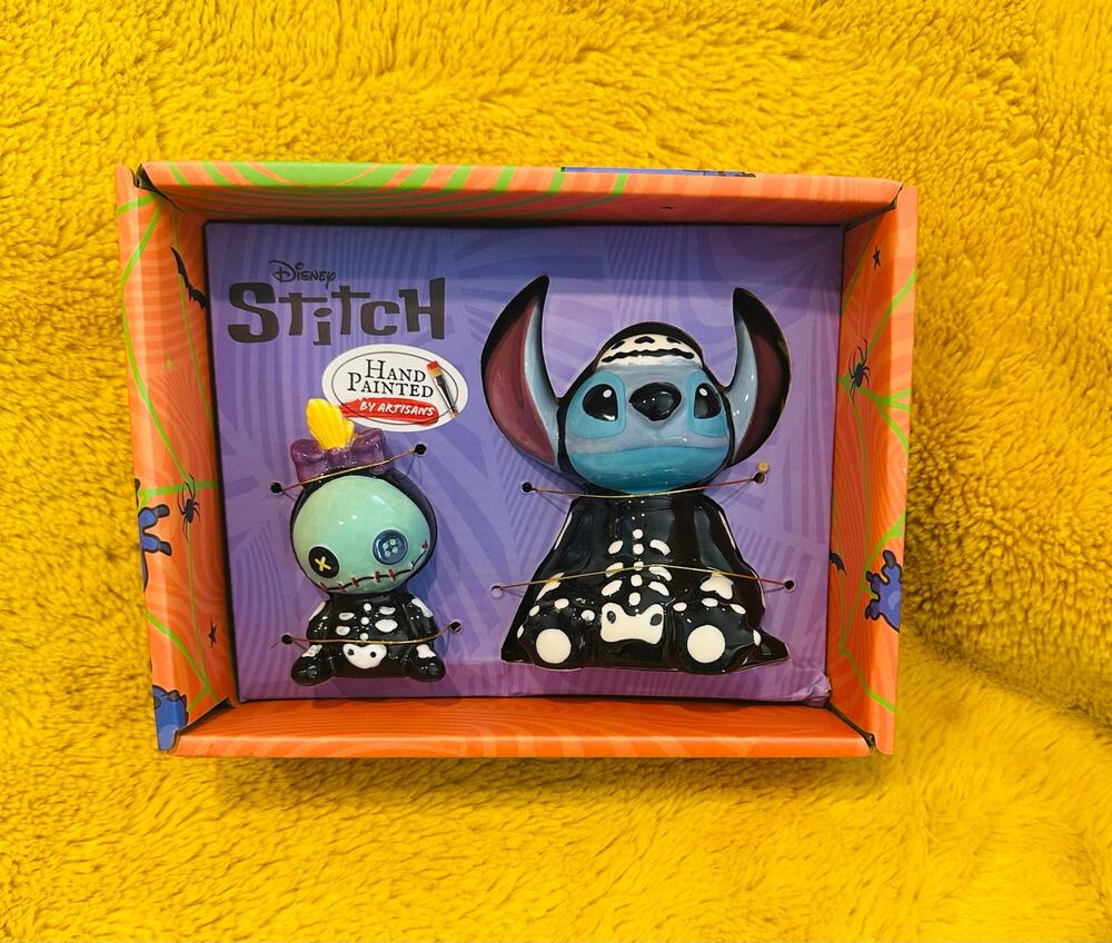 Disney Stitch and Scrump Halloween Skeleton Ceramic Salt and Pepper Shakers NEW